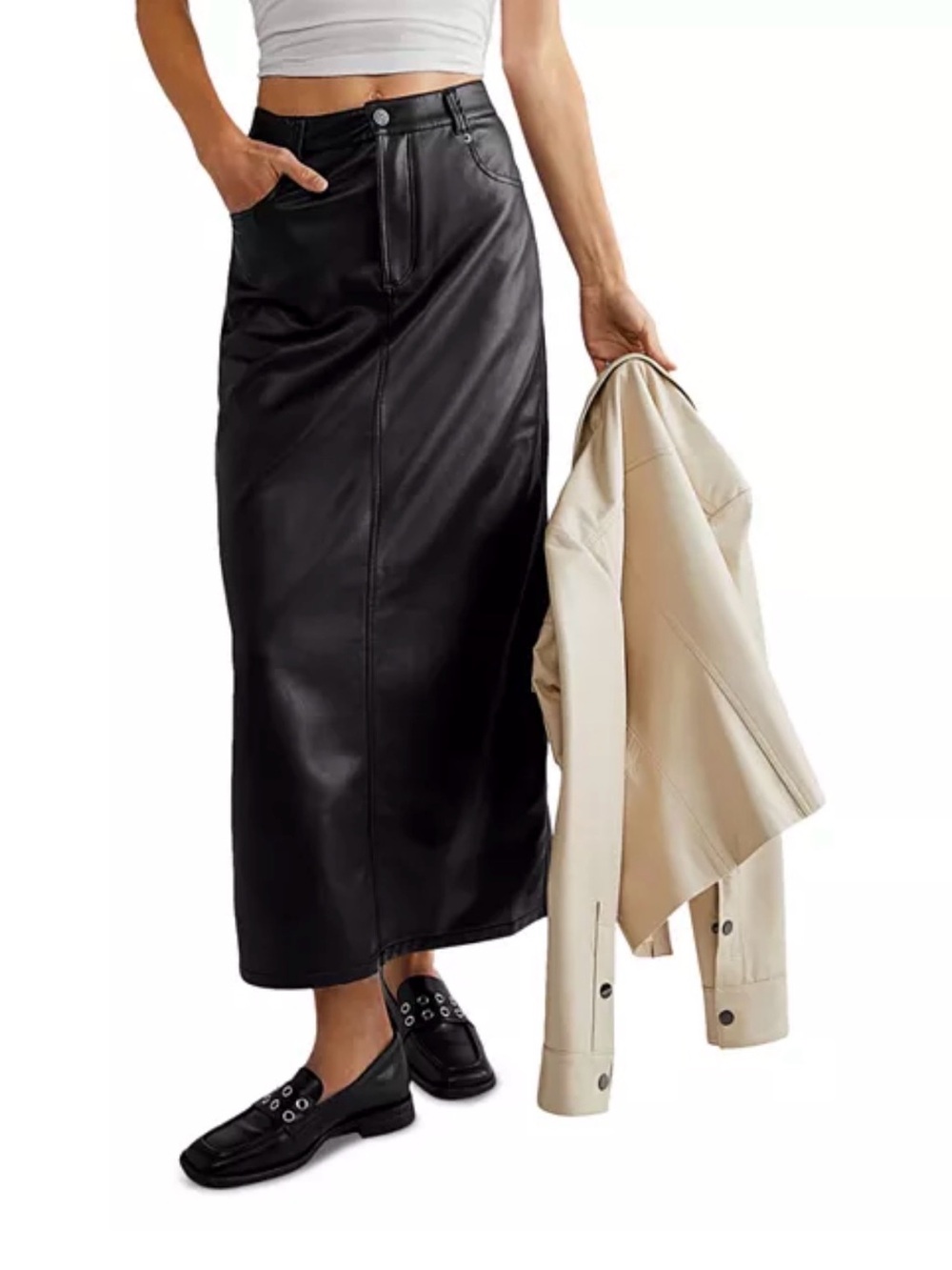 Free People Black Faux Leather Maxi Skirt